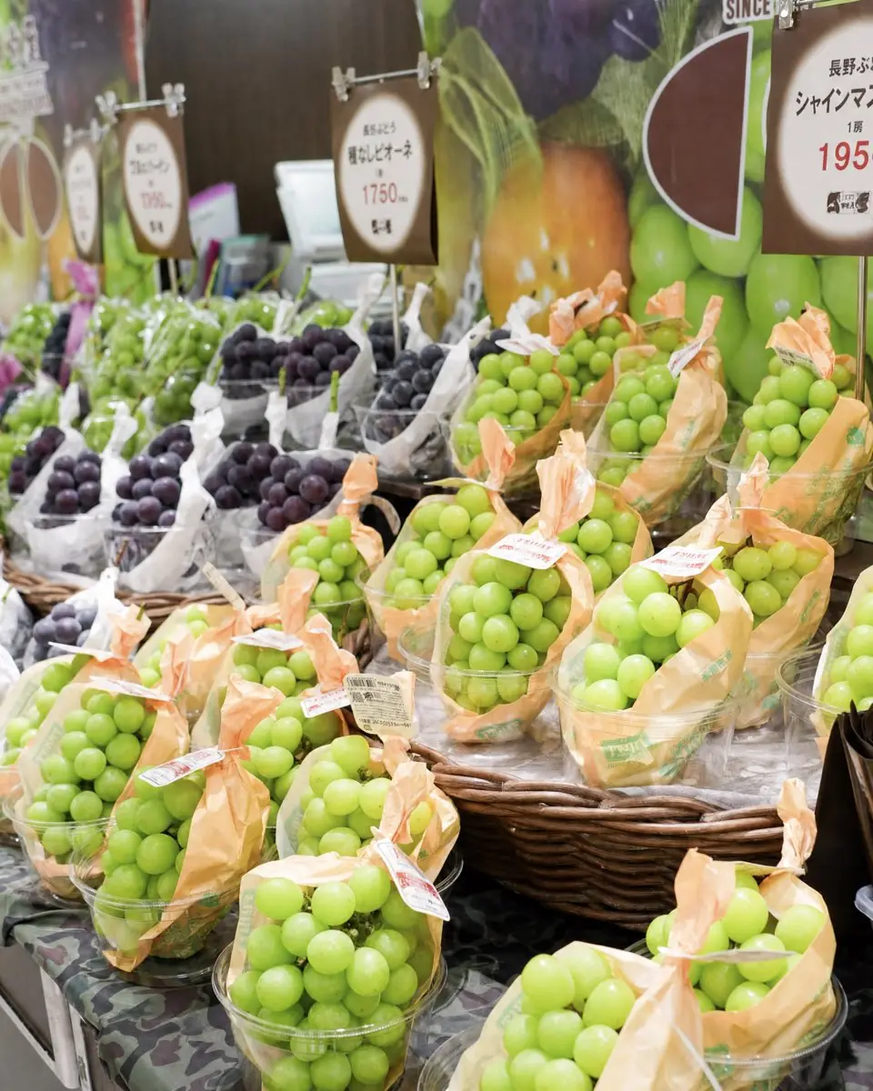 Shine Muscat grapes on display in the food hall