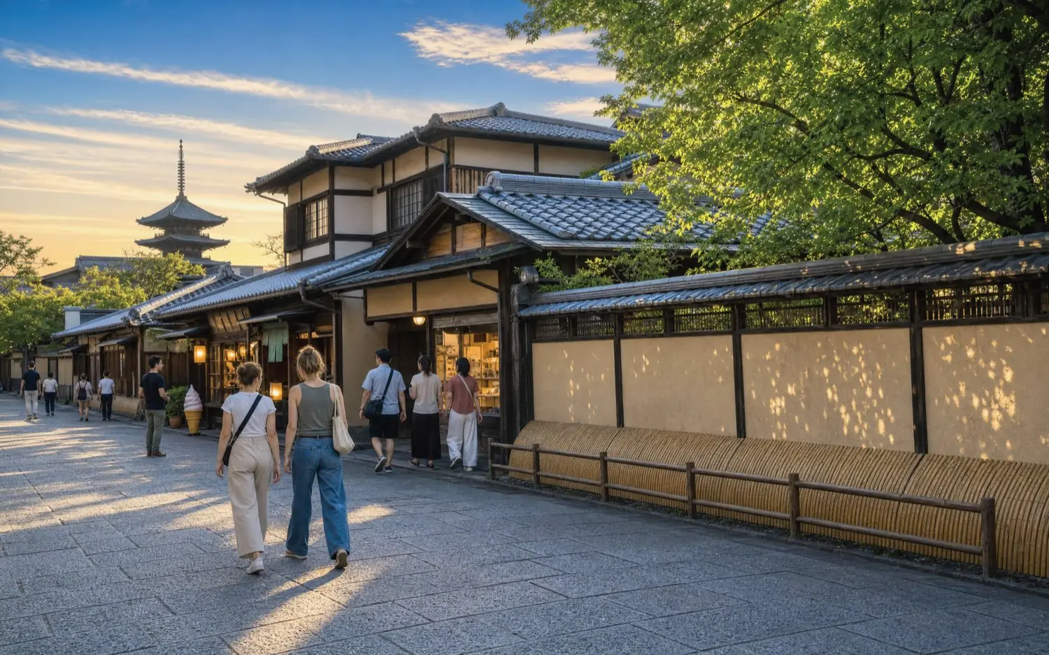 Stone paving along Nene-no-Michi at dusk