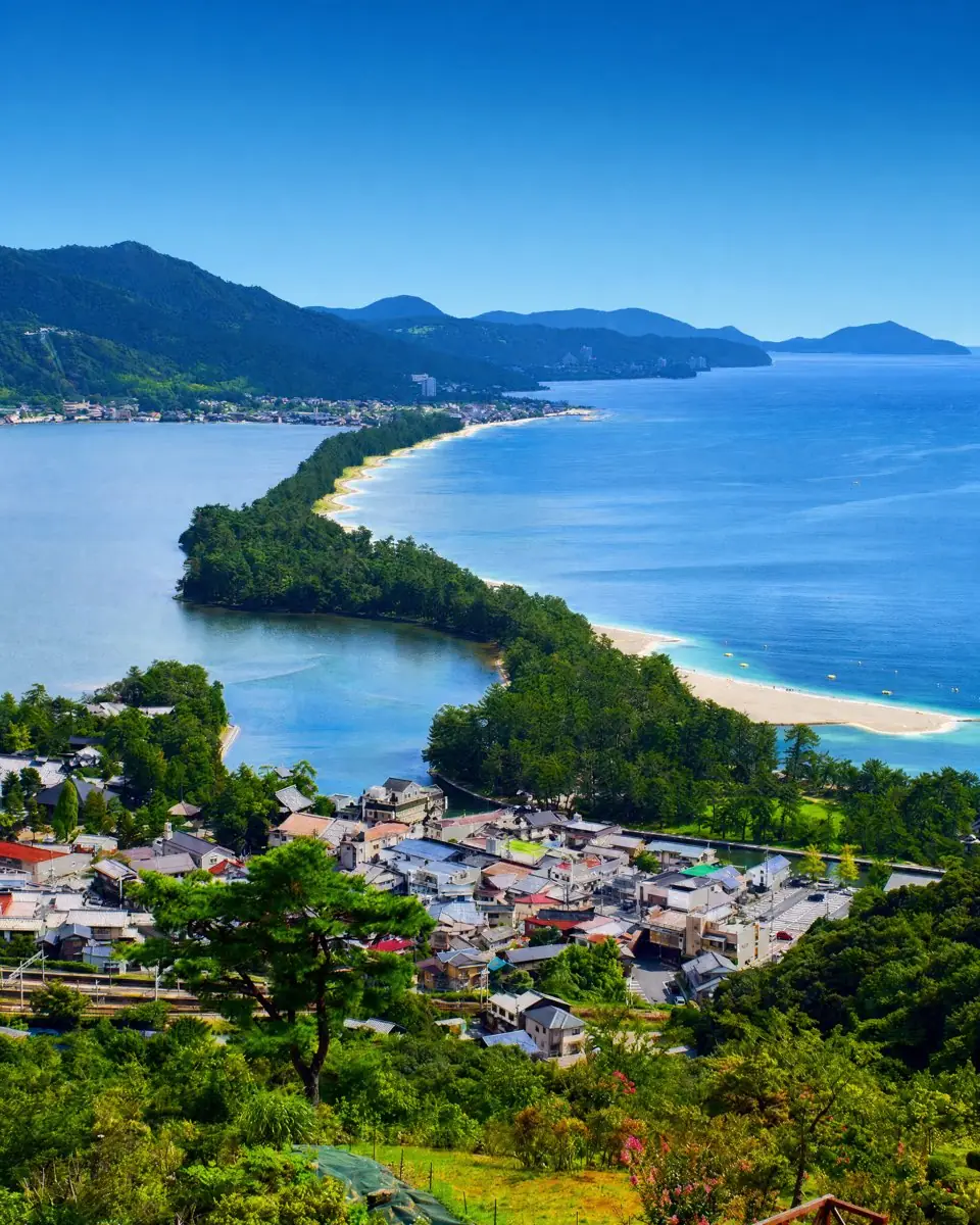 The sandbar of Amanohashidate seen from the lookout