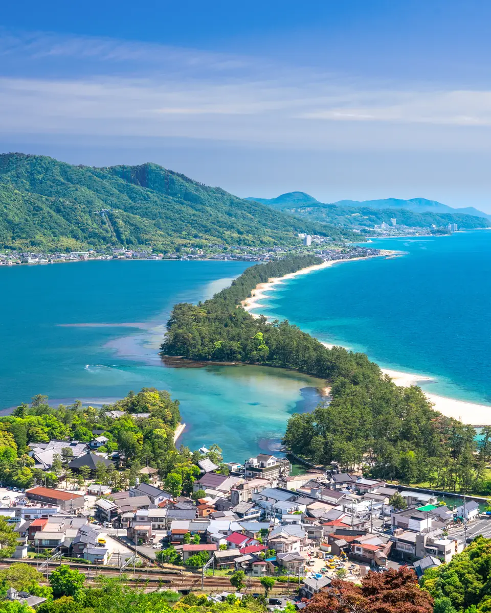 Amanohashidate and the blue sea from above