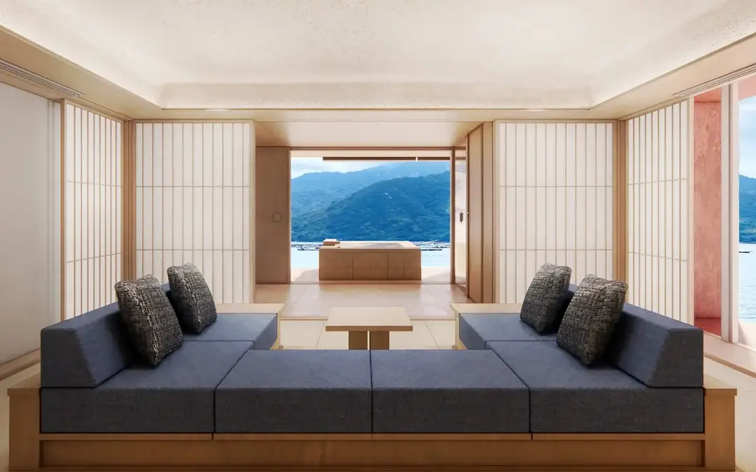 A guest room at Kai Miyajima facing the sea