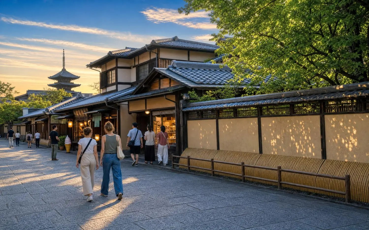 Stone paving along Nene-no-Michi at dusk