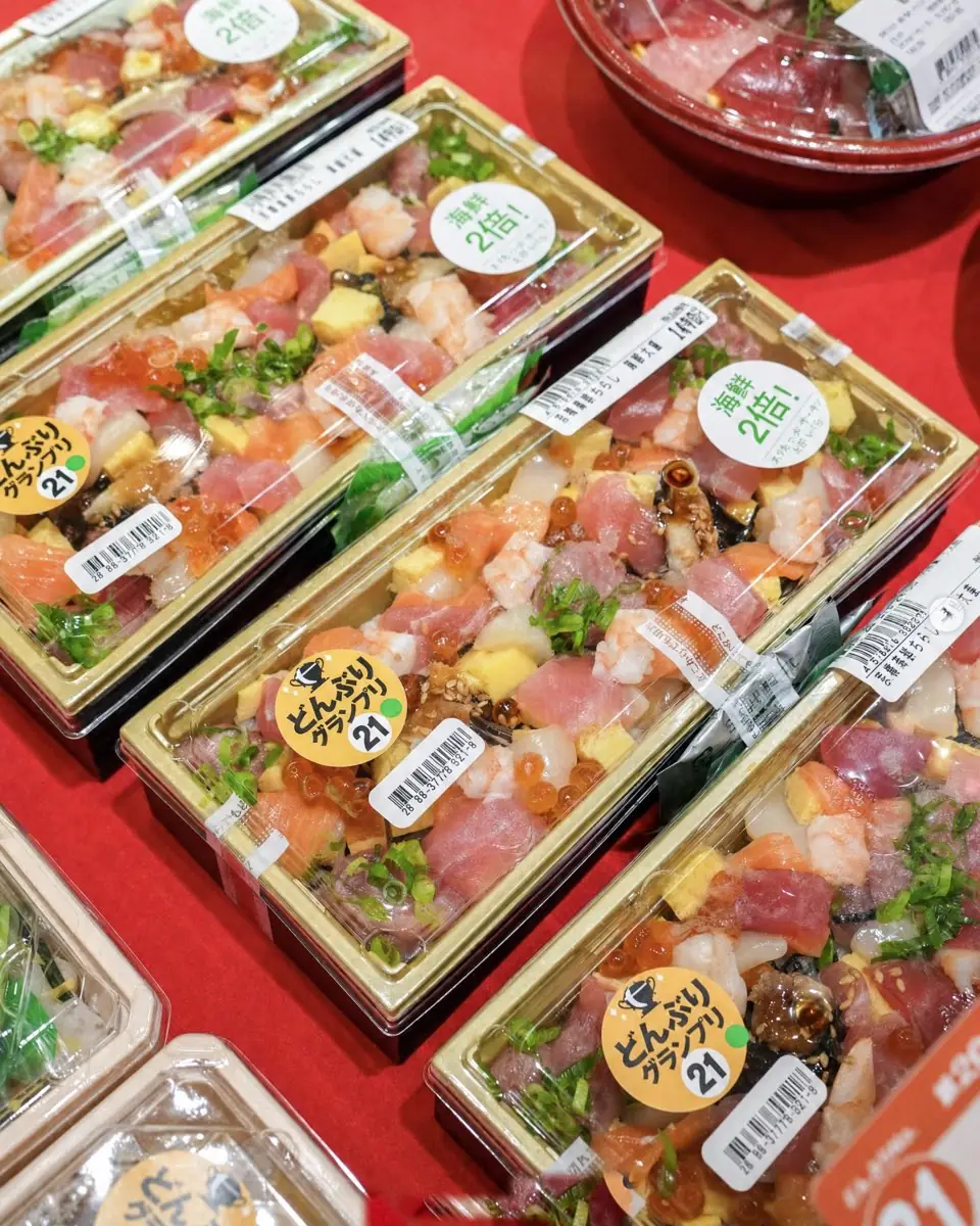 A seafood chirashi sushi box from the food hall