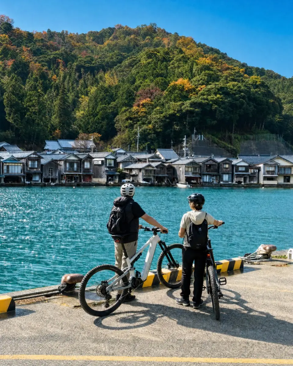 Riding an e-bike along the sea at Ine