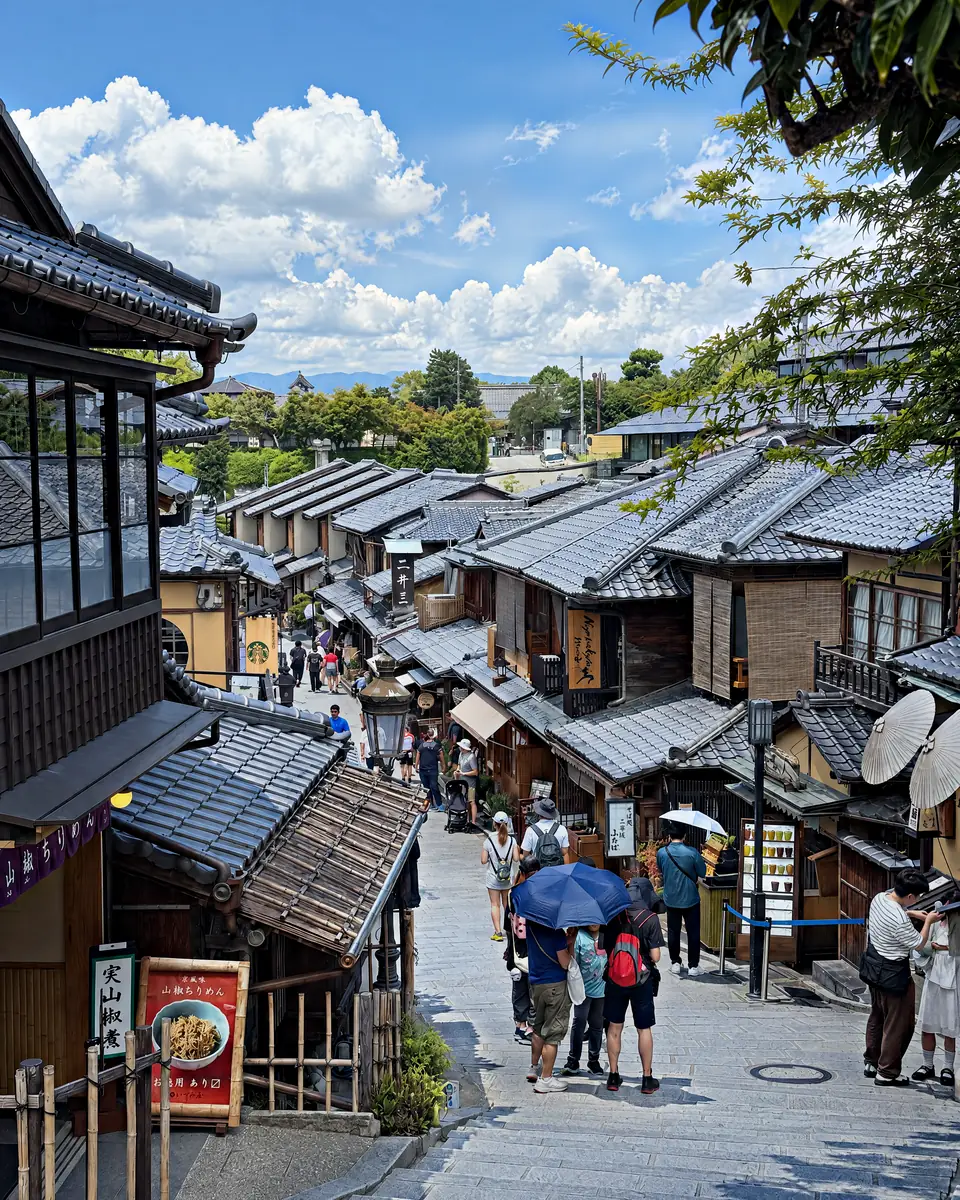 Wooden houses lining the stone steps of Ninenzaka