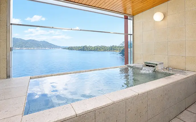 A private open-air bath with a sea view at Amanohashidate Hotel